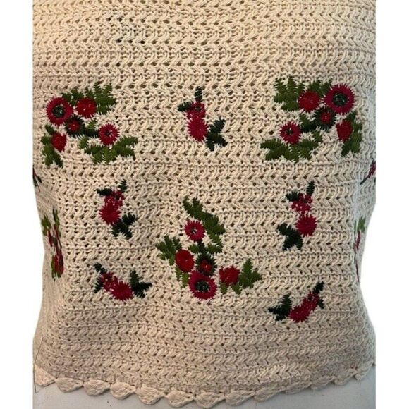 Ladies Large Natural Floral Crochet Crop Top Boho Embroidered Sweater Tank Top - Picture 2 of 6